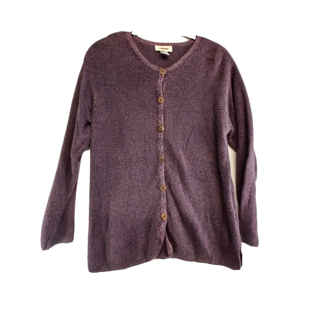 Talbots Cardigan Womens Small Petite Purple Knit Sweater Button-Down Cotton